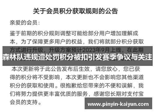 森林队违规遭处罚积分被扣引发赛季争议与关注